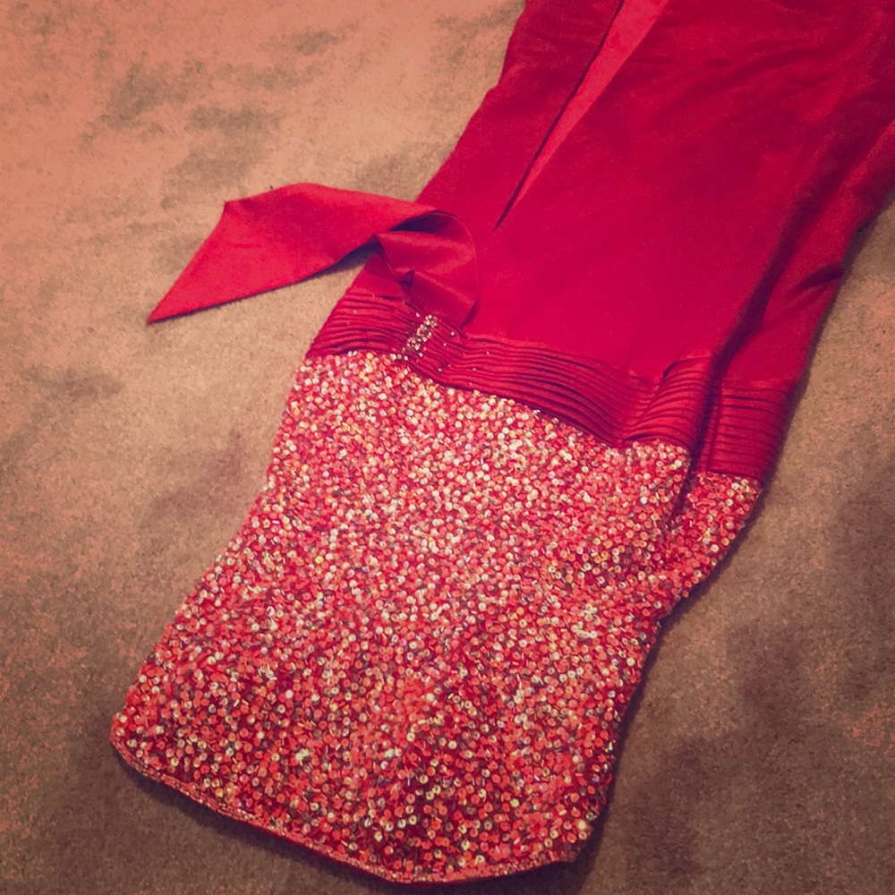 Panoply beaded red prom dress